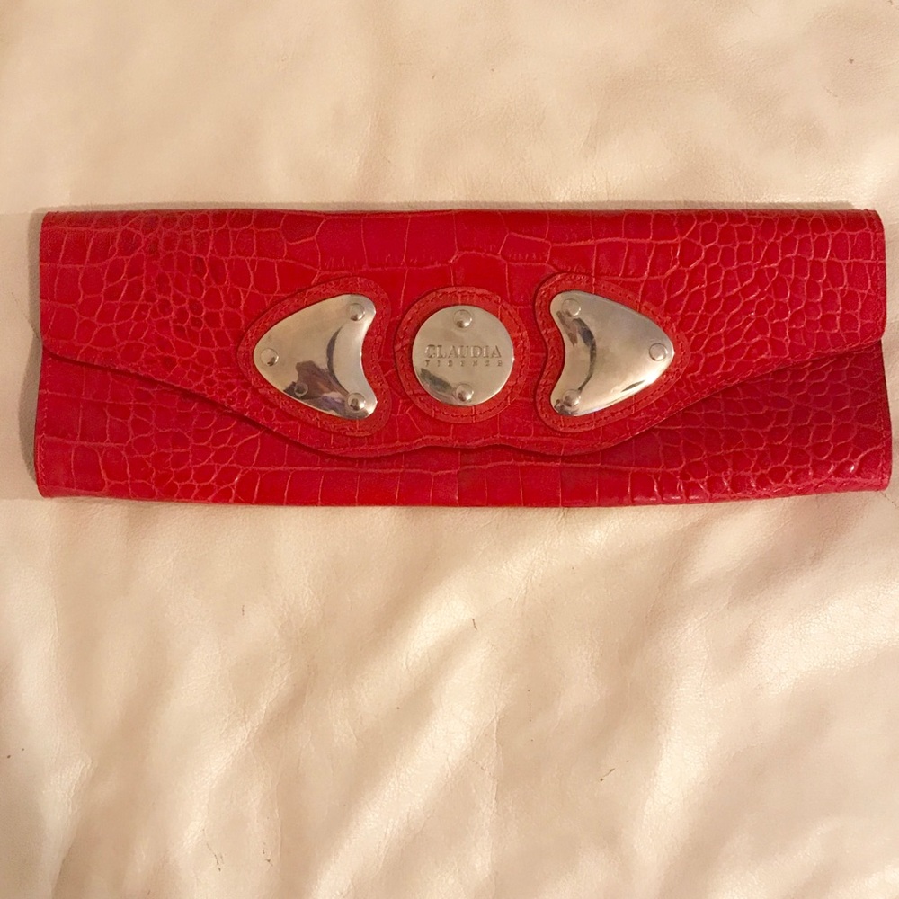 Claudia Firenze bright red croc embossed clutch